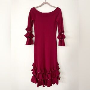 Stunning Jonathan Simkhai Cabernet Sweater Dress with ruffled hem and sleeves